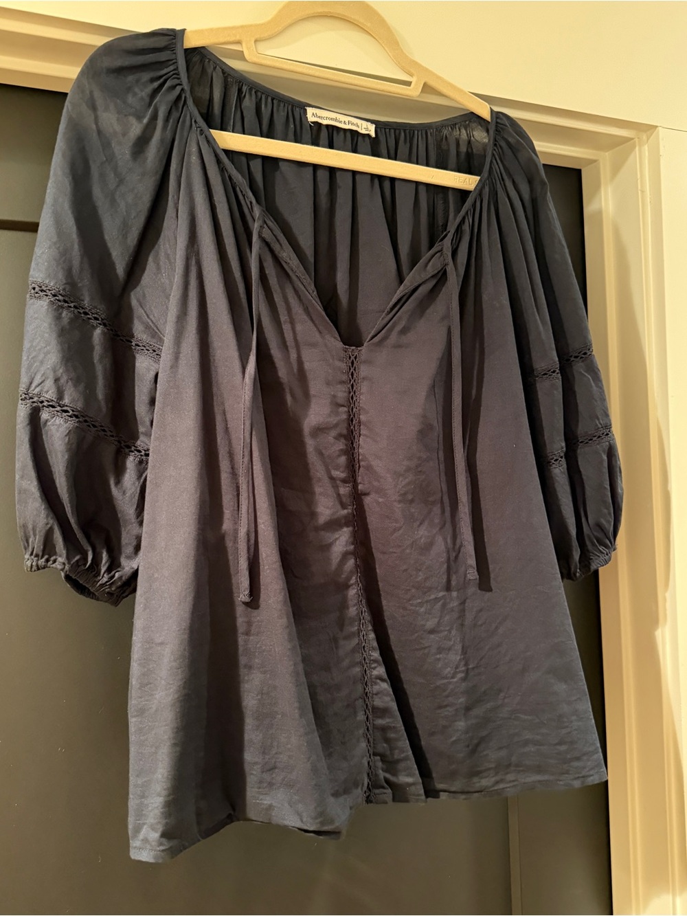 Abercrombie & Fitch Black Peasant Top with Tie Front